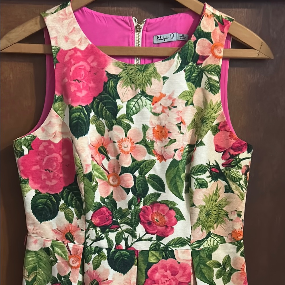Eliza J Floral Midi Dress - Pink and Green